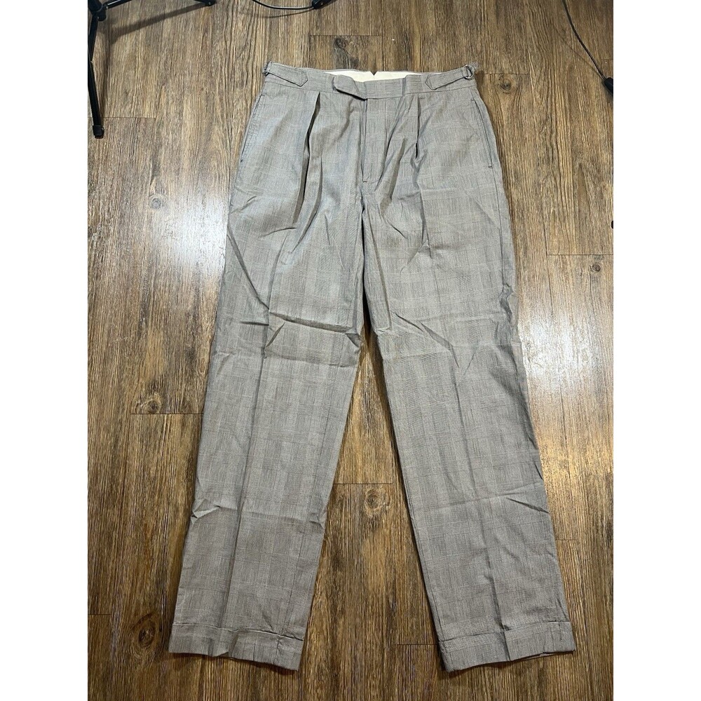 Polo Ralph Lauren Gray Glen Plaid Adjustable Waist 34x32 Cotton Trousers Pleated